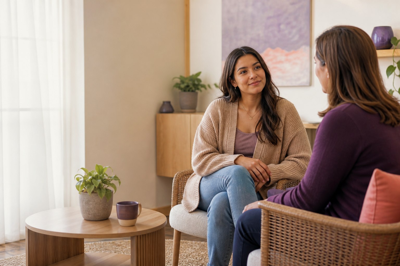 A young woman talking with a supportive client advocate